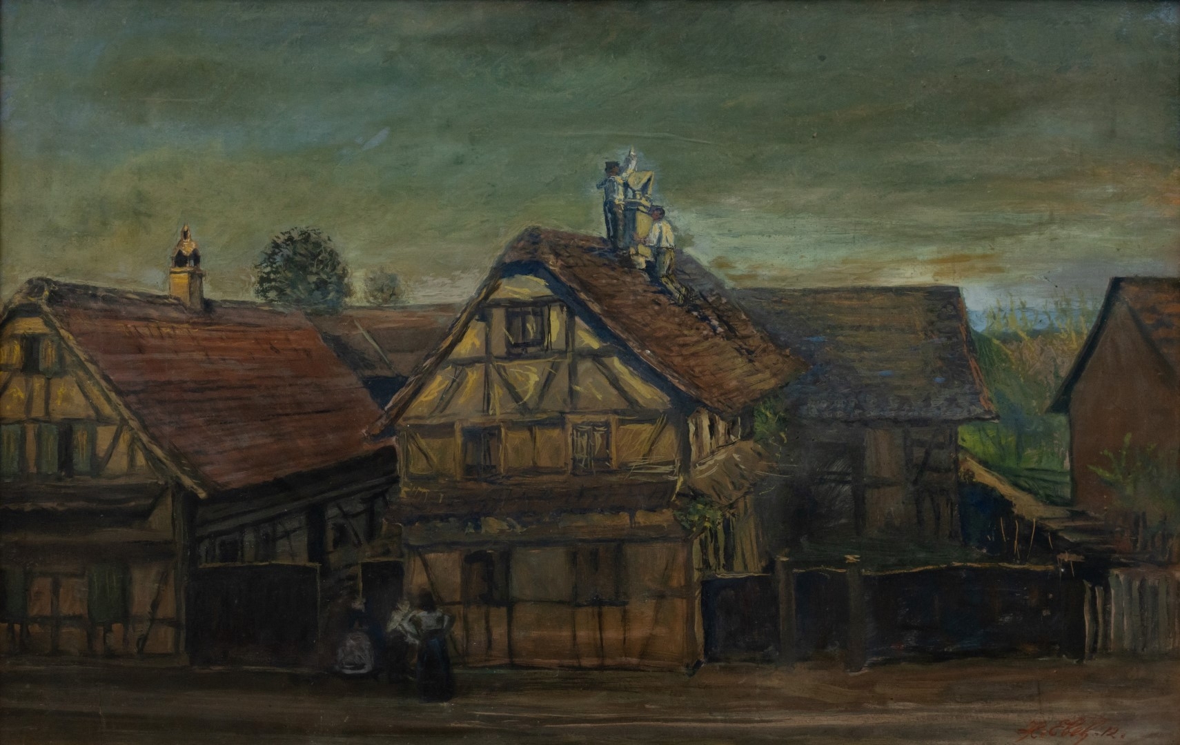  Travaux sur toiture en face, 1912, tempera sur carton, 50x78 cm, collection particulière.