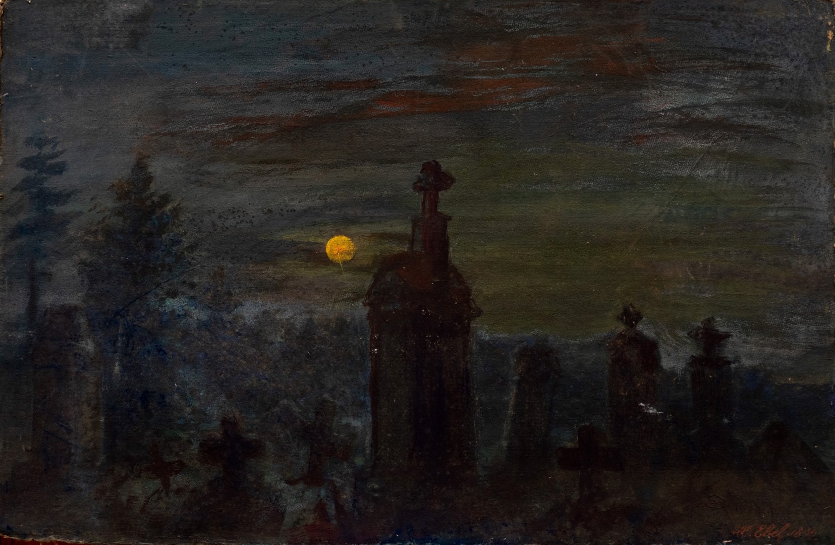 Clair de lune sur cimetière, 1922, tempera sur carton, collection particulière.