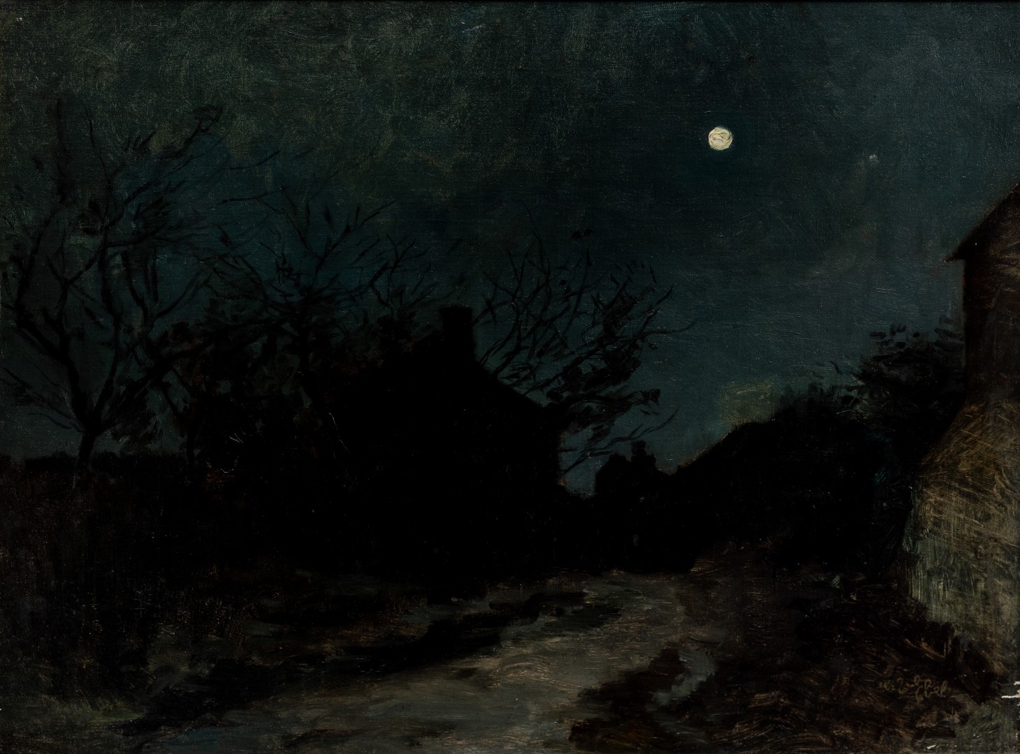 Clair de lune au-dessus du  village, tempera sur carton, 45X60 cm, collection particulière.