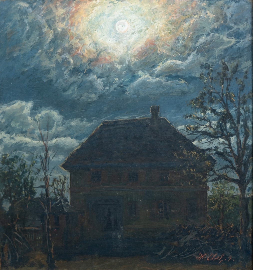 Clair de lune sur maison du maitre,1904, tempera sur carton, 33x29 cm, collection particulière.