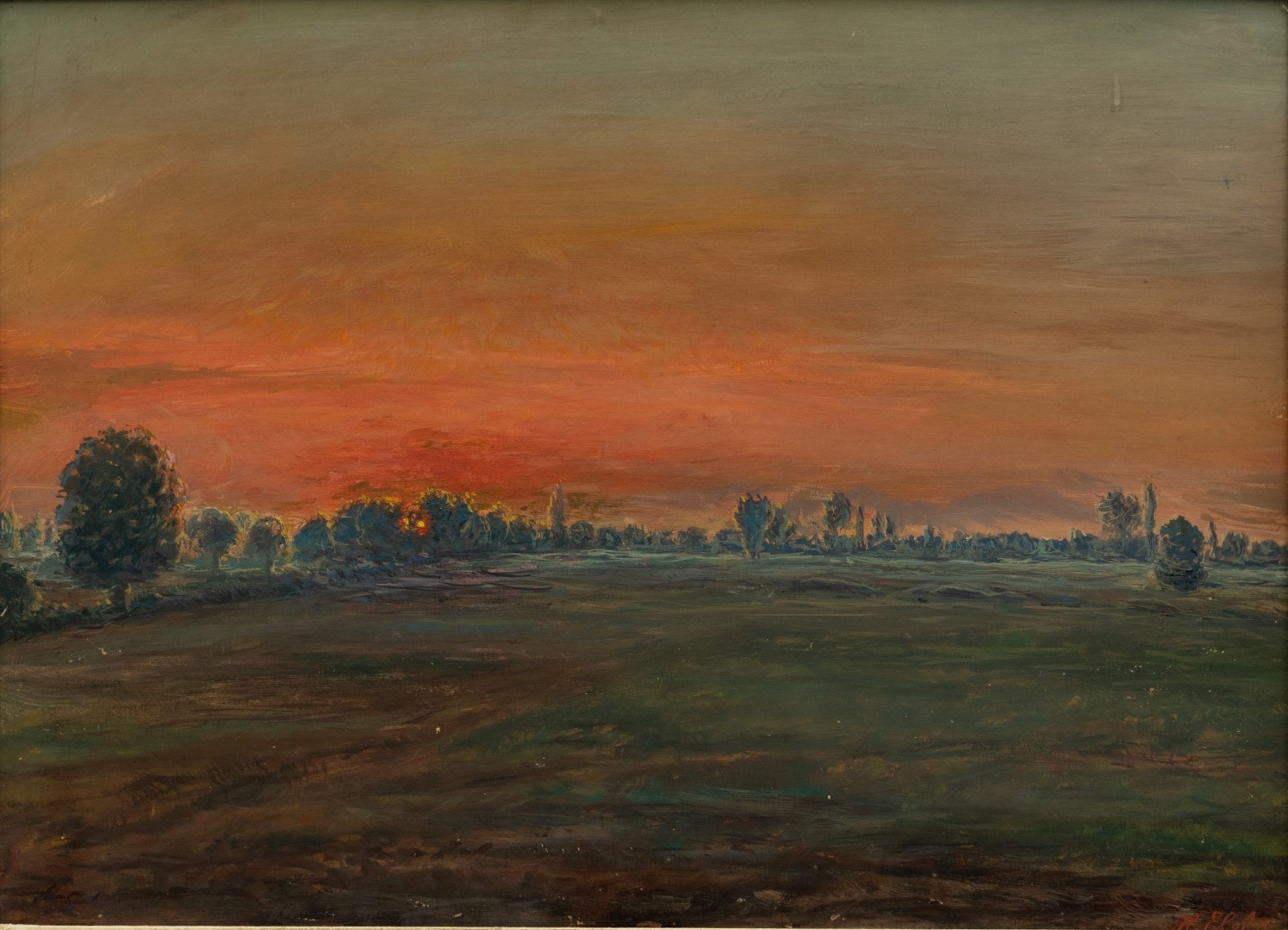 Coucher de soleil sur la plaine, 1910, tempera sur carton, 51x69 cm, collection particulière.