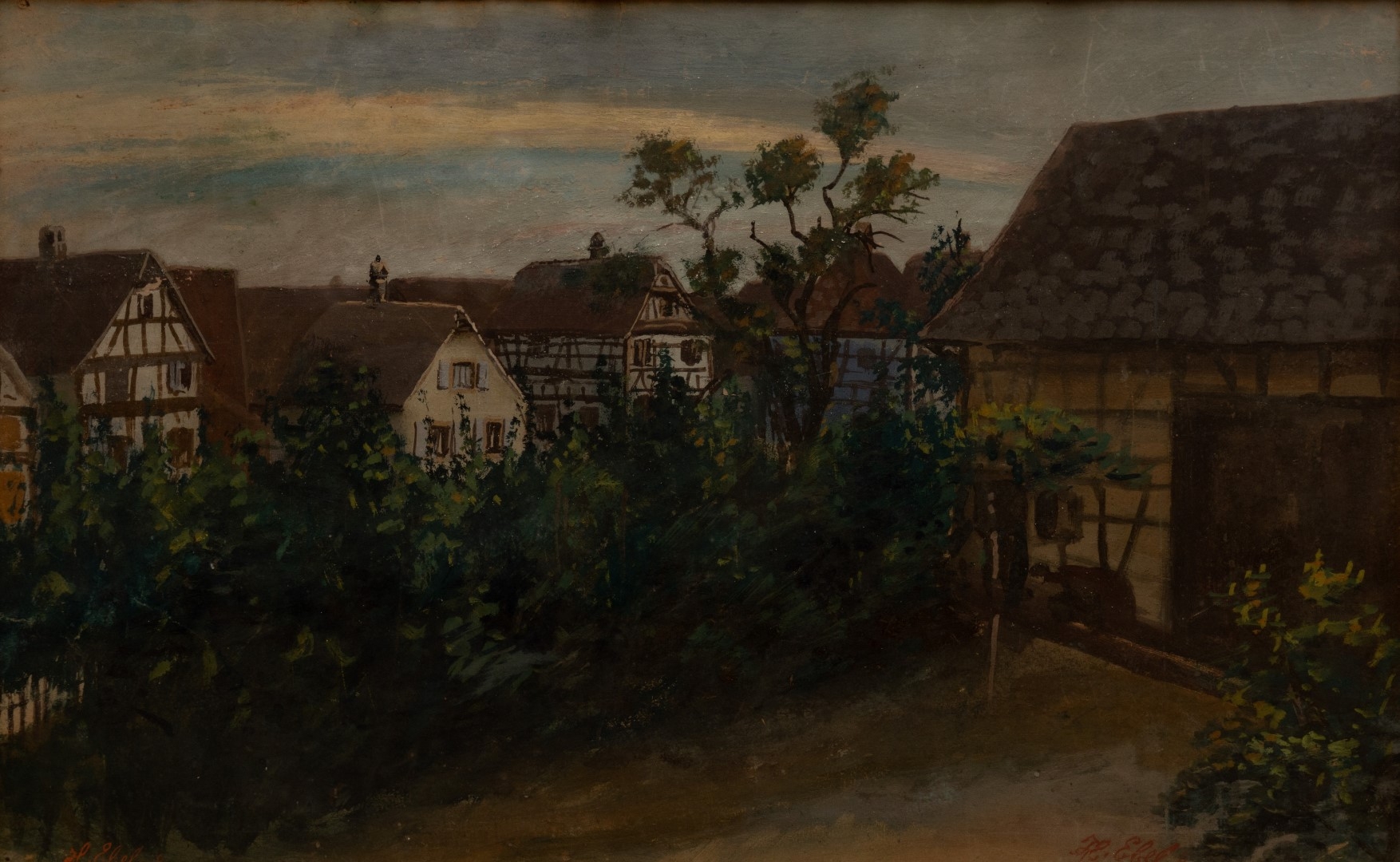 Grange et maison à  Fegersheim, 1904, tempera sur carton,47x73 cm, collection particulière.
