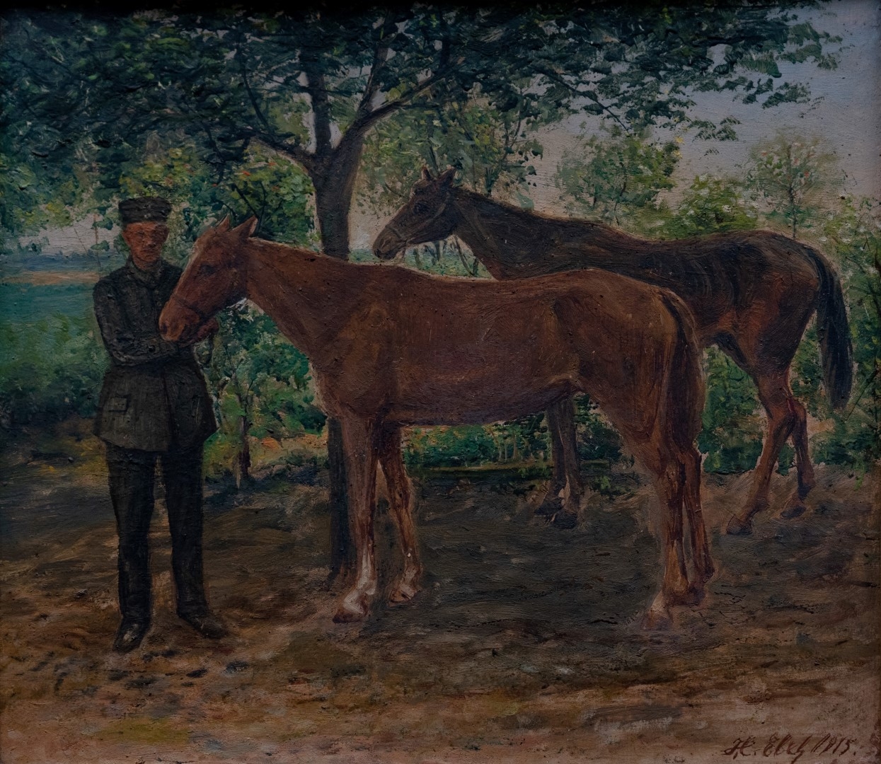 Réquisition des chevaux par un soldat allemand, 1915, tempera sur carton, 49x52 cm, collection particulières.