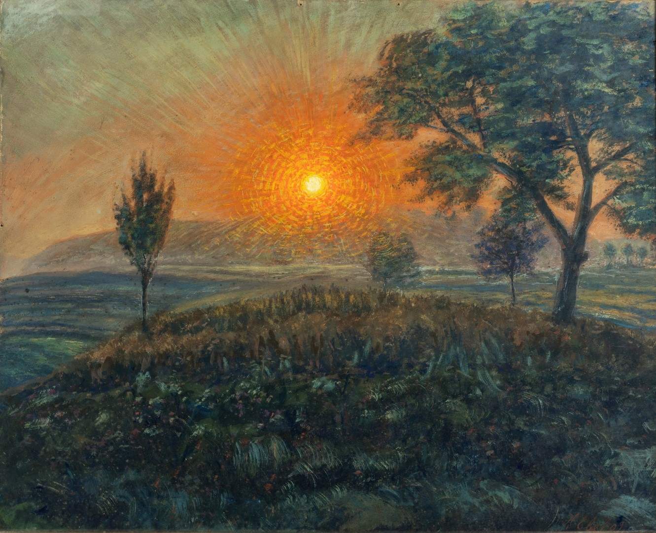 Lever de soleil avec arbre, 1909, tempera sur carton,78x92 cm, collection particulière.