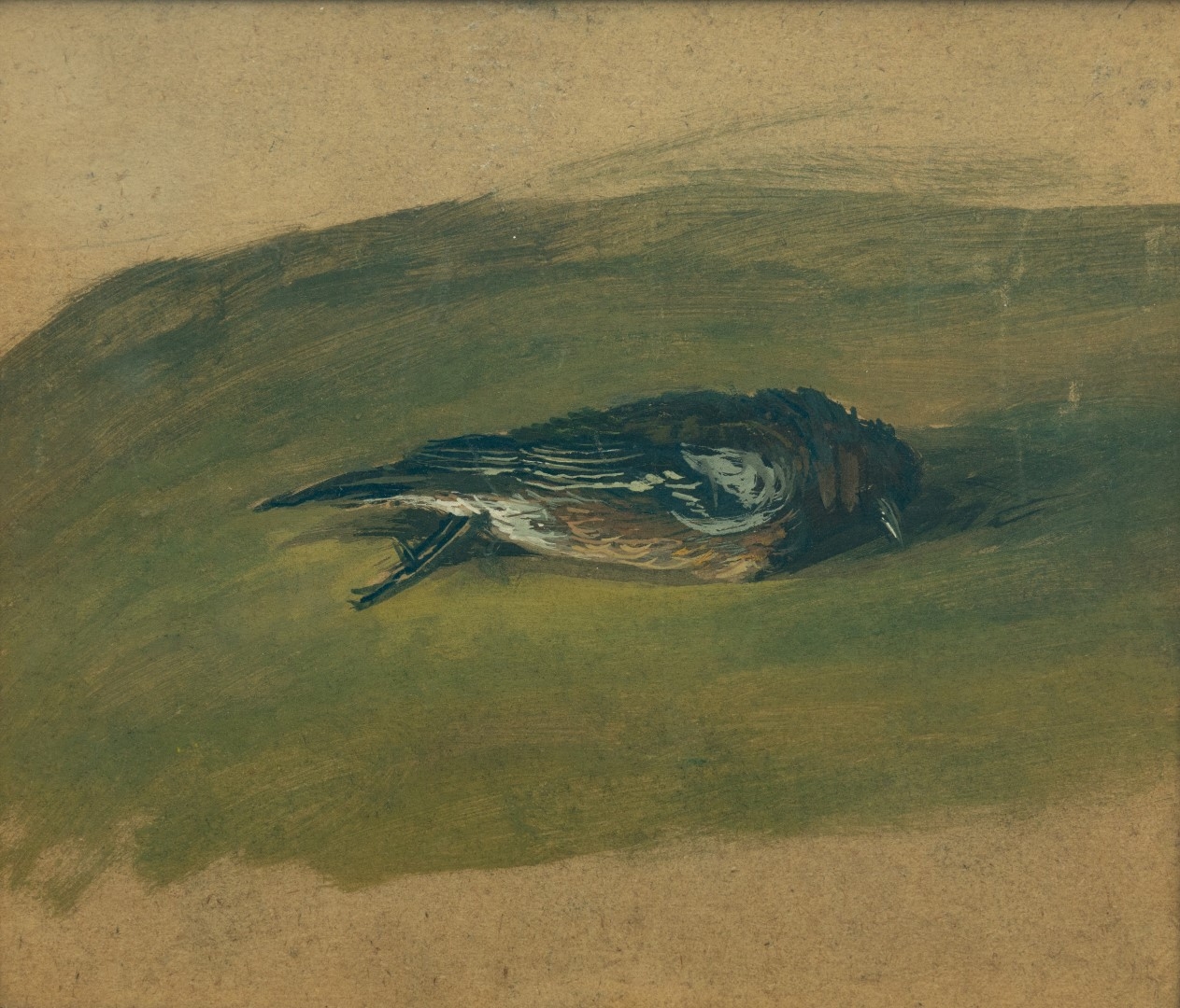 Oiseau mort, sans date, tempera sur carton, 24x28 cm, collection particulière.