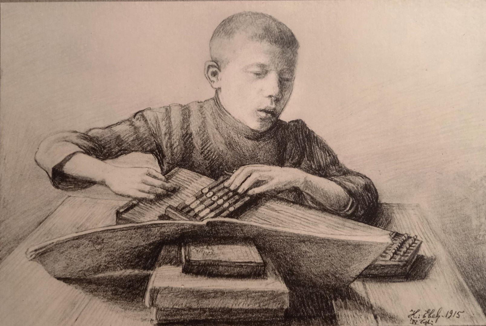 Joueur de cithare, petit neveu,1915, crayon sur papier, collection particulière.