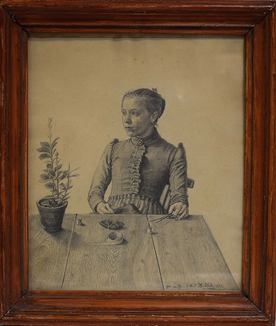 La nièce à table, (Babette Utrecht), 1893,dessin à la mine, 22x22.6 cm, photo Karnerz Art Luxembourg.