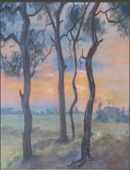 Paysage au crépuscule, 1910, crayon gras ,40x30 cm, sources: Alsace collection.Orientation: 1