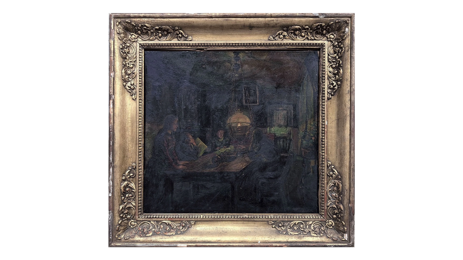 222 famille sous la lampe, huile sur panneau, 47x49 daté1817, hôtel des vtes 31-10-26