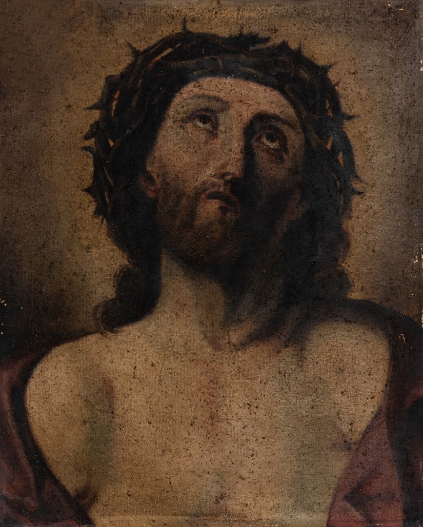 Tête de Christ, non signé, sans date, tempera sur carton 54,5x44 cm, collection particulière. Auteur non certain