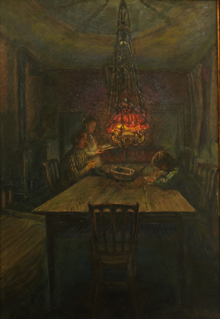  Veille sous la lampe, 1913, tempera sur carton, collection particulire.