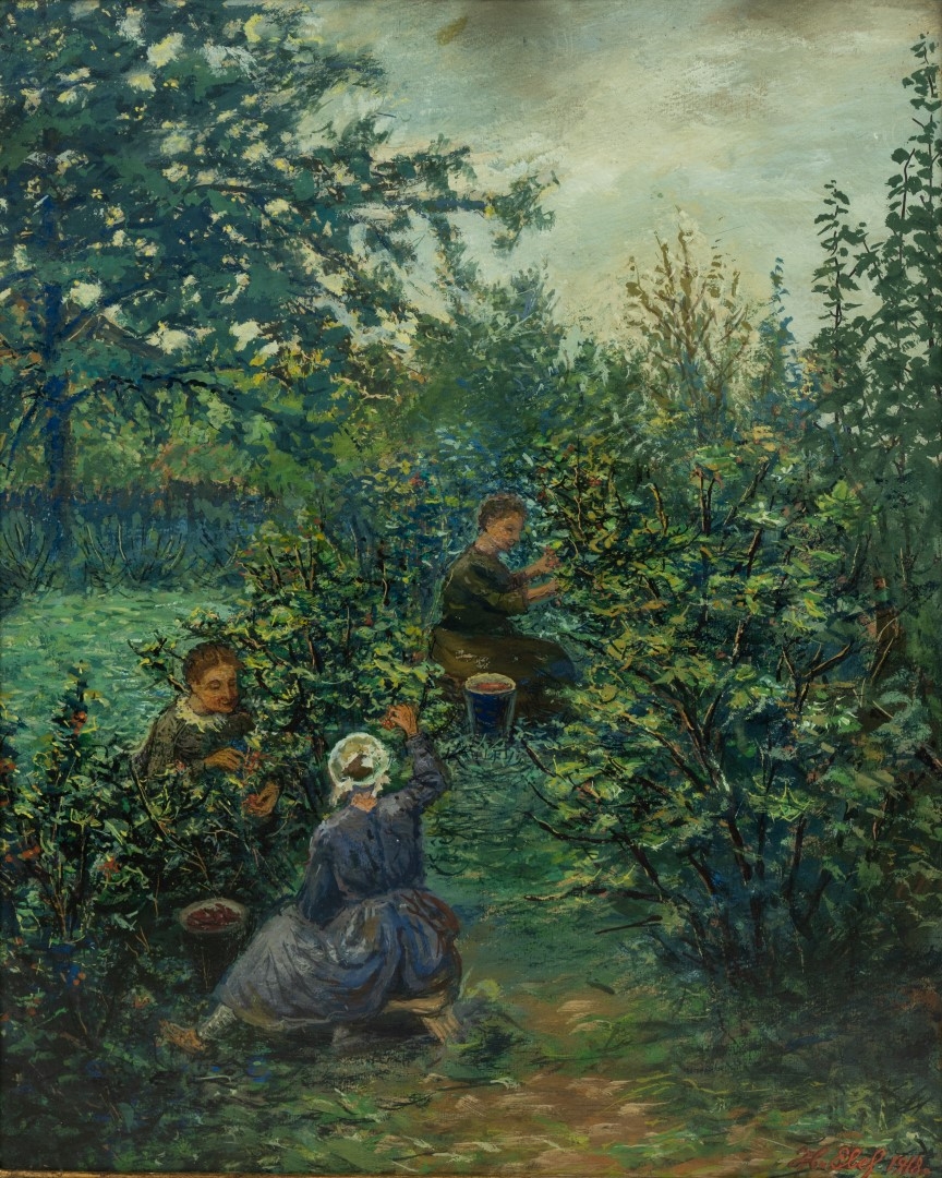 Cueilleuses de groseilles, 1918, tempera sur carton, 46x38 cm, collection particulière.