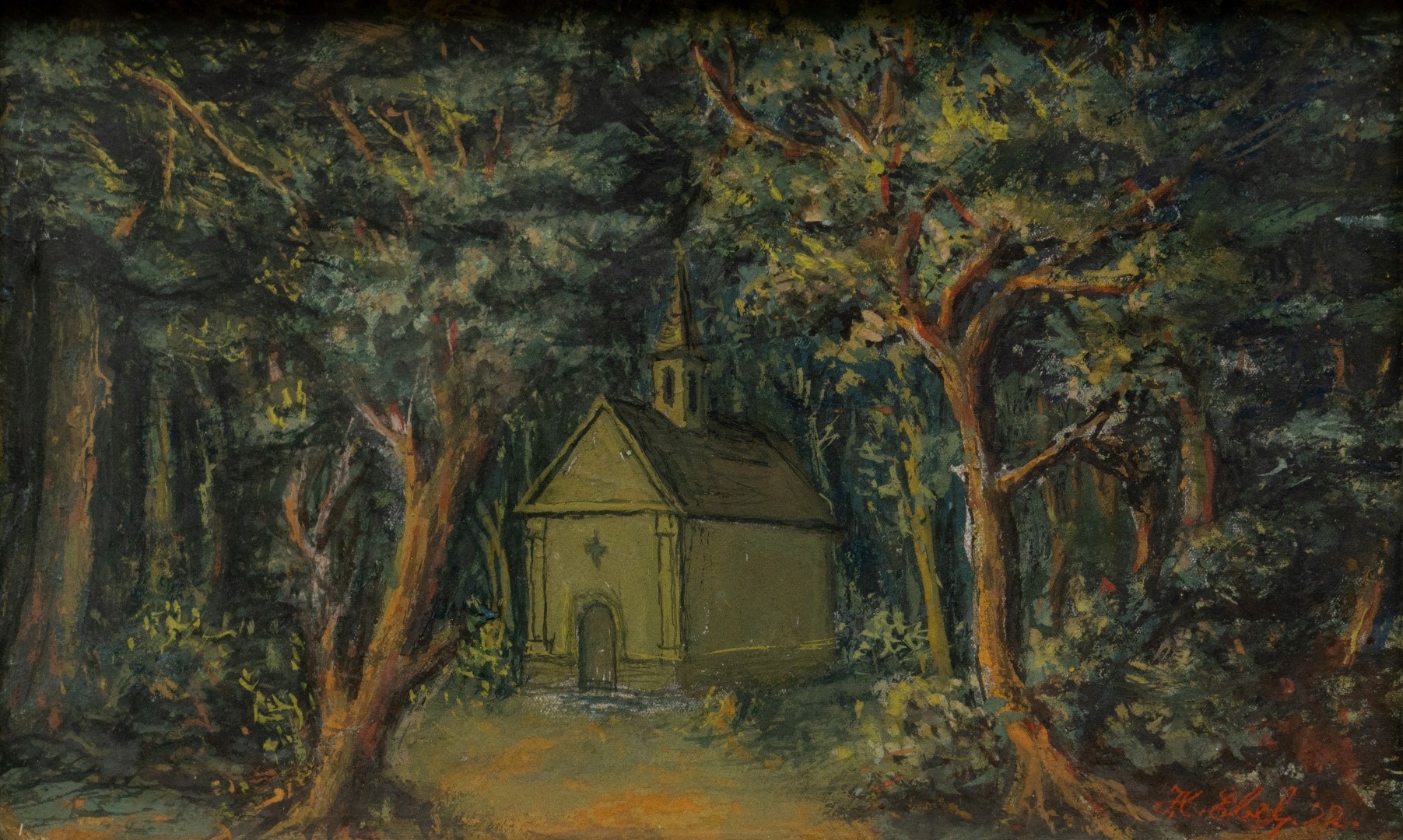 Chapelle dans clairière, 1922, tempera sur carton, 21x31 cm, collection particulière