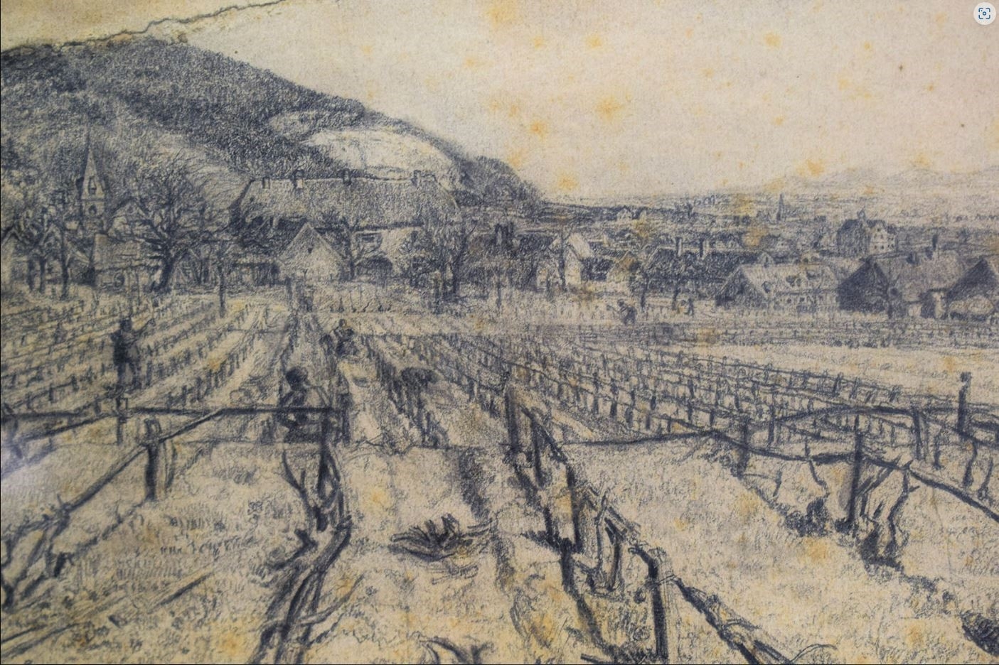 Gimmeldingen, village natal d'Ebel, 1894, dessin (détail) 15x45 cm source Karnerz Art Luxembourg.