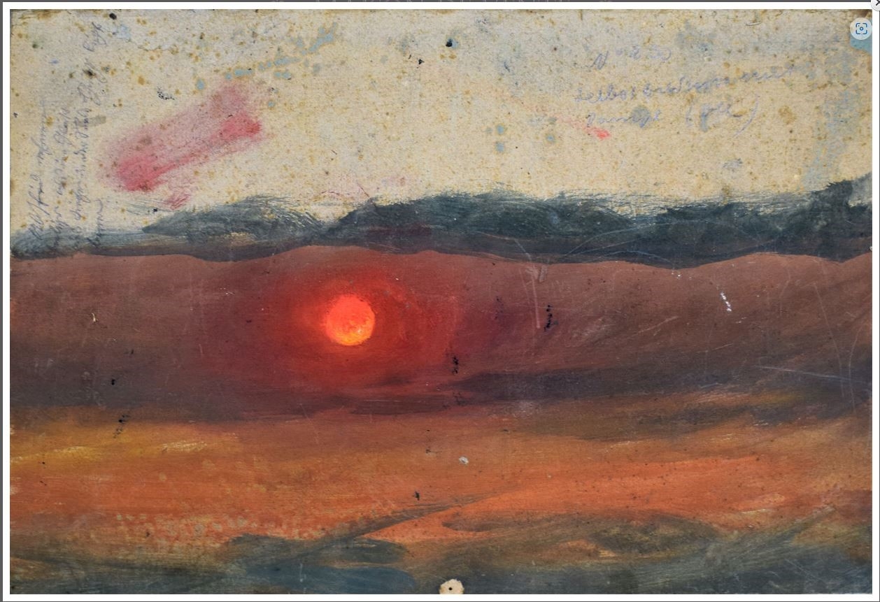 Essai de coucher de soleil (verso de l'autoportrait  la chandelle), source Karnerz Art.