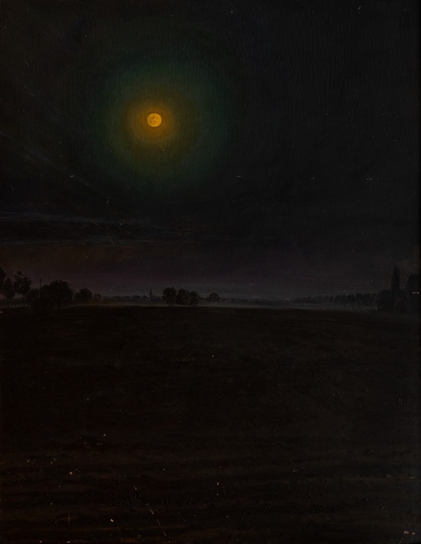 Clair de lune sur Fegersheim, tempera sur carton, 98x77 cm  collection particulière.