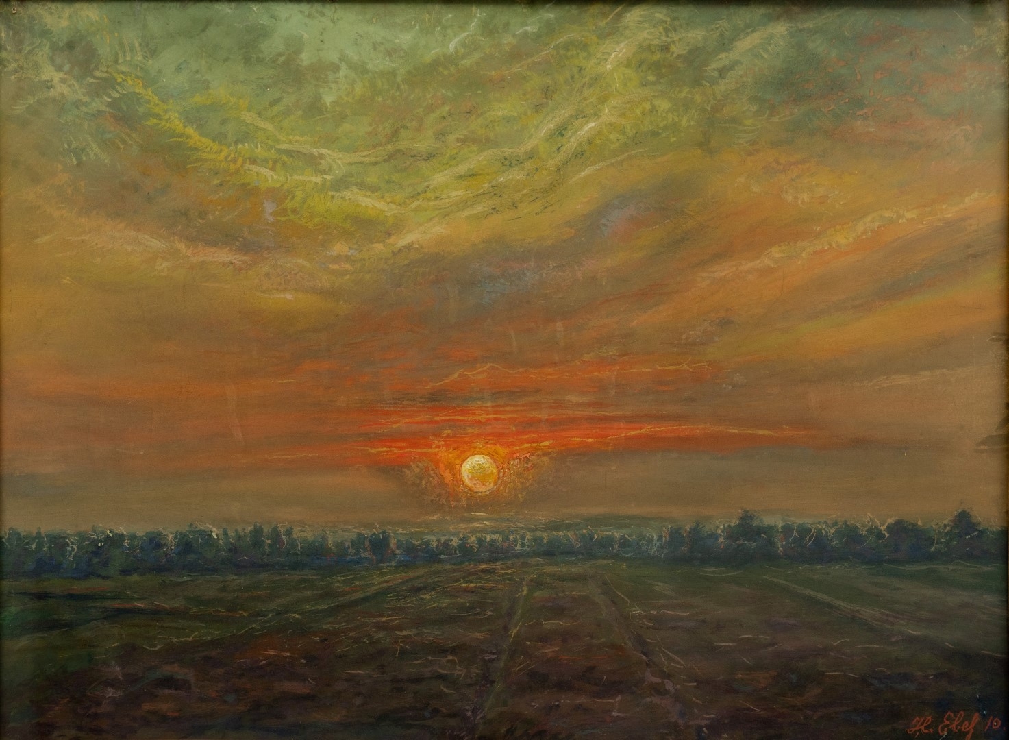 Coucher de soleil flamboyant, 1911, tempera sur carton, 1911, 48x63 cm, collection particulière.