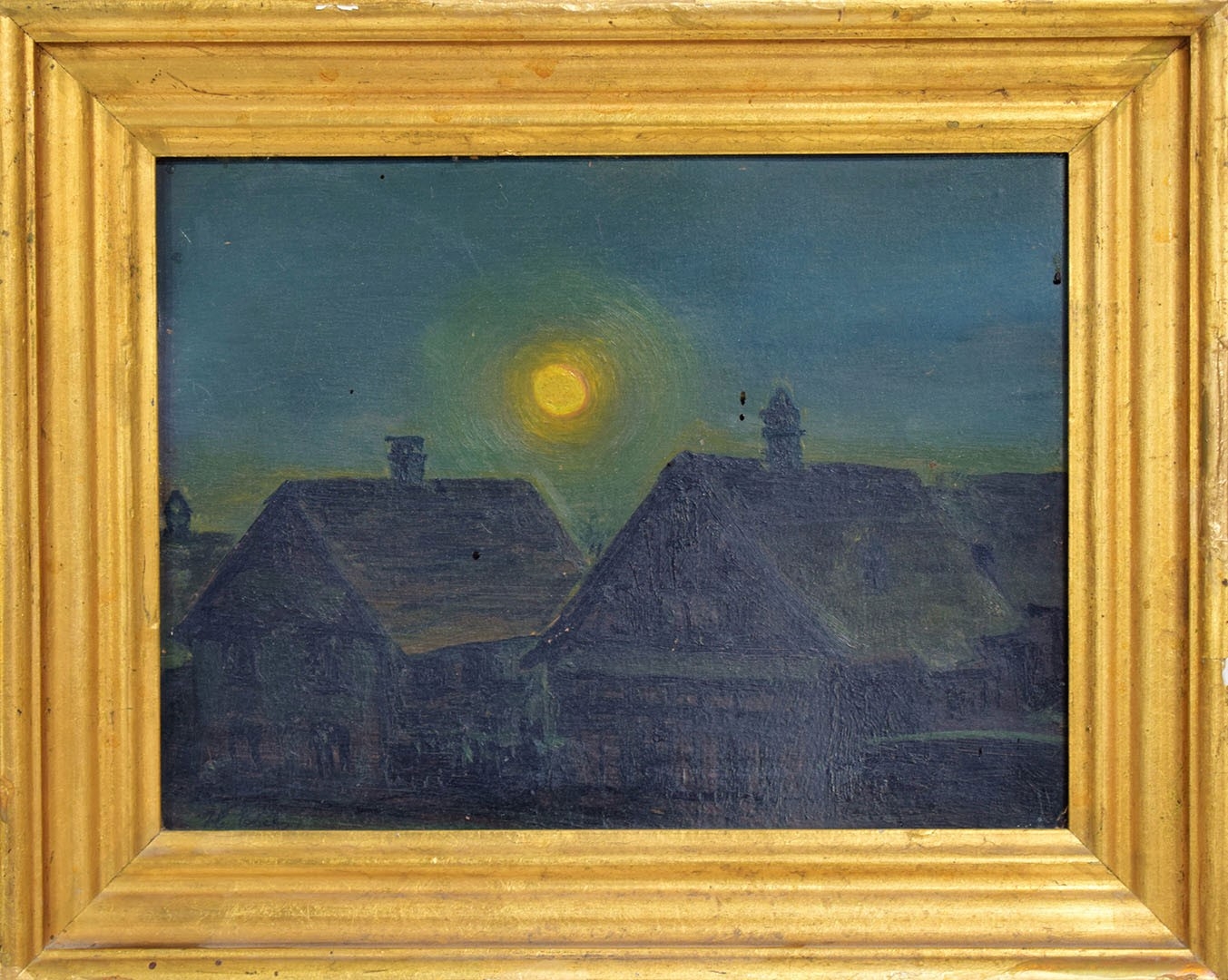 Clair de lune sur maison en face, tempera, 19x25 cm, photo Karnerz Art Luxembourg