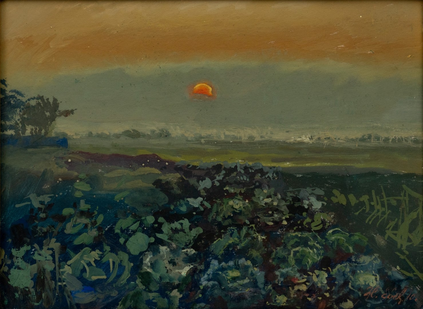 Coucher de soleil sur champs de choux , 1910, tempera sur carton, 29x38 cm, collection particulière.