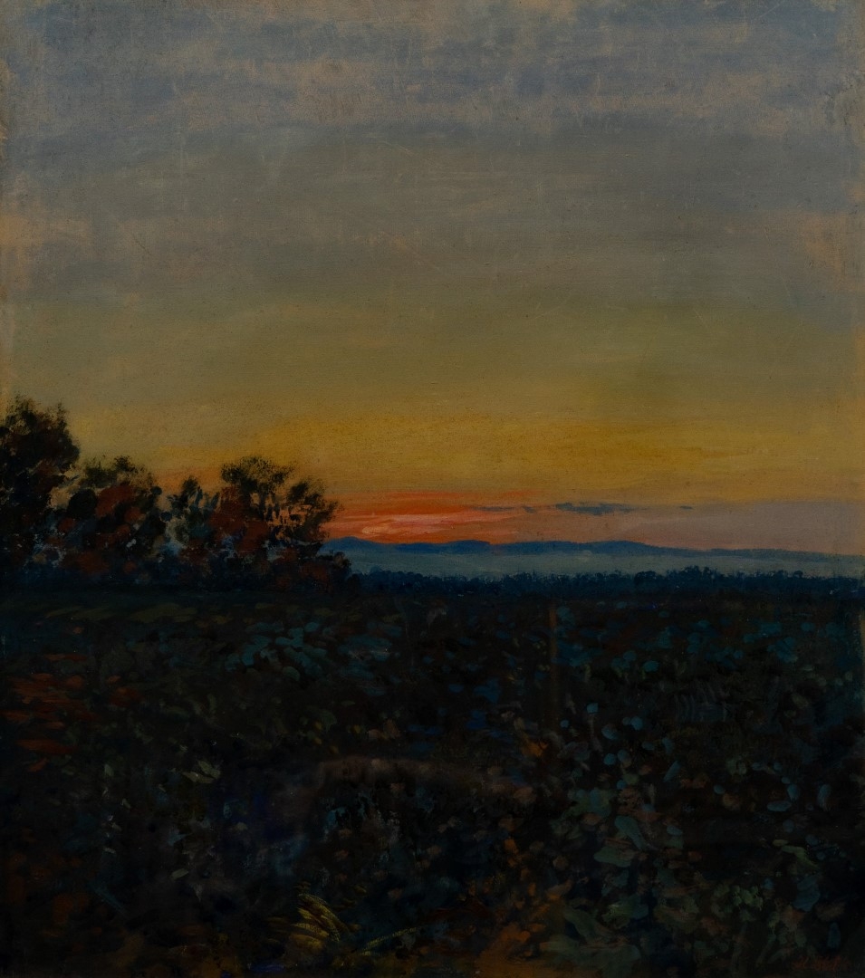 Coucher de soleil sur les Vosges, tempera sur carton, 84x76 cm, collection particulière.