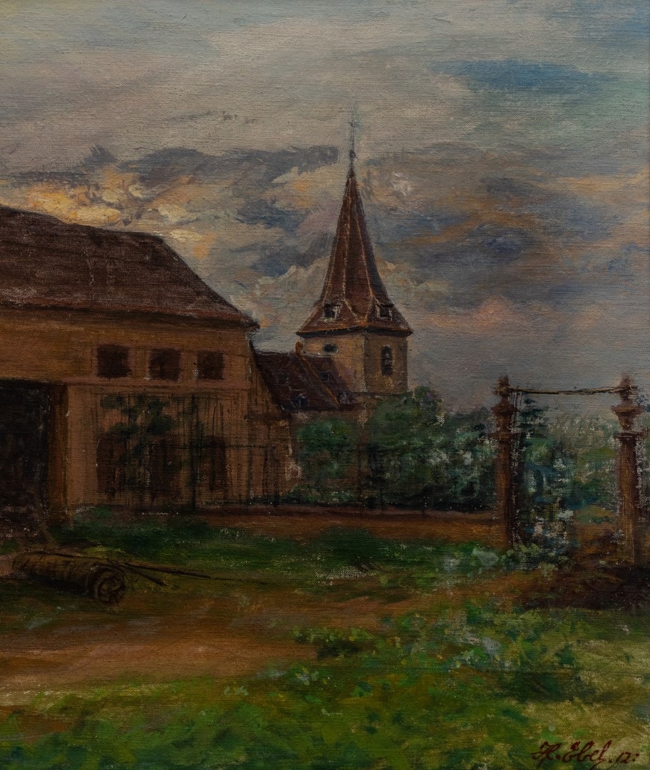  Eglise et grange, 1912, tempera sur carton, 39X31 cm, collection particulière