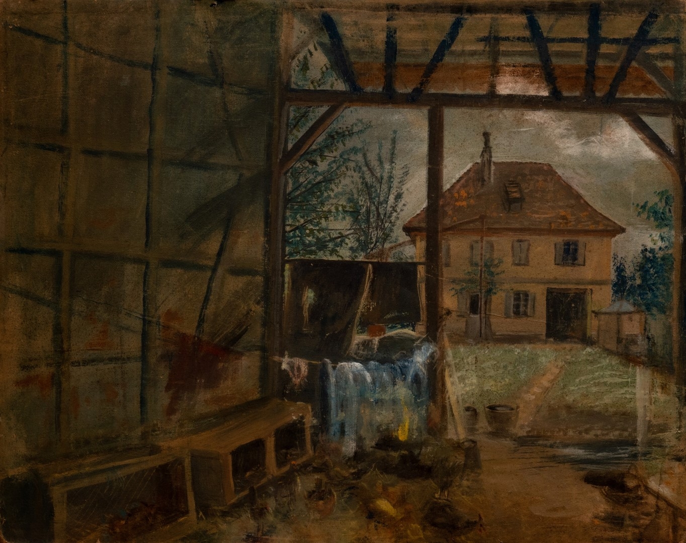 Maison d' Ebel vue de la grange, sans date, tempera sur carton 79x100 cm, collection particulière.