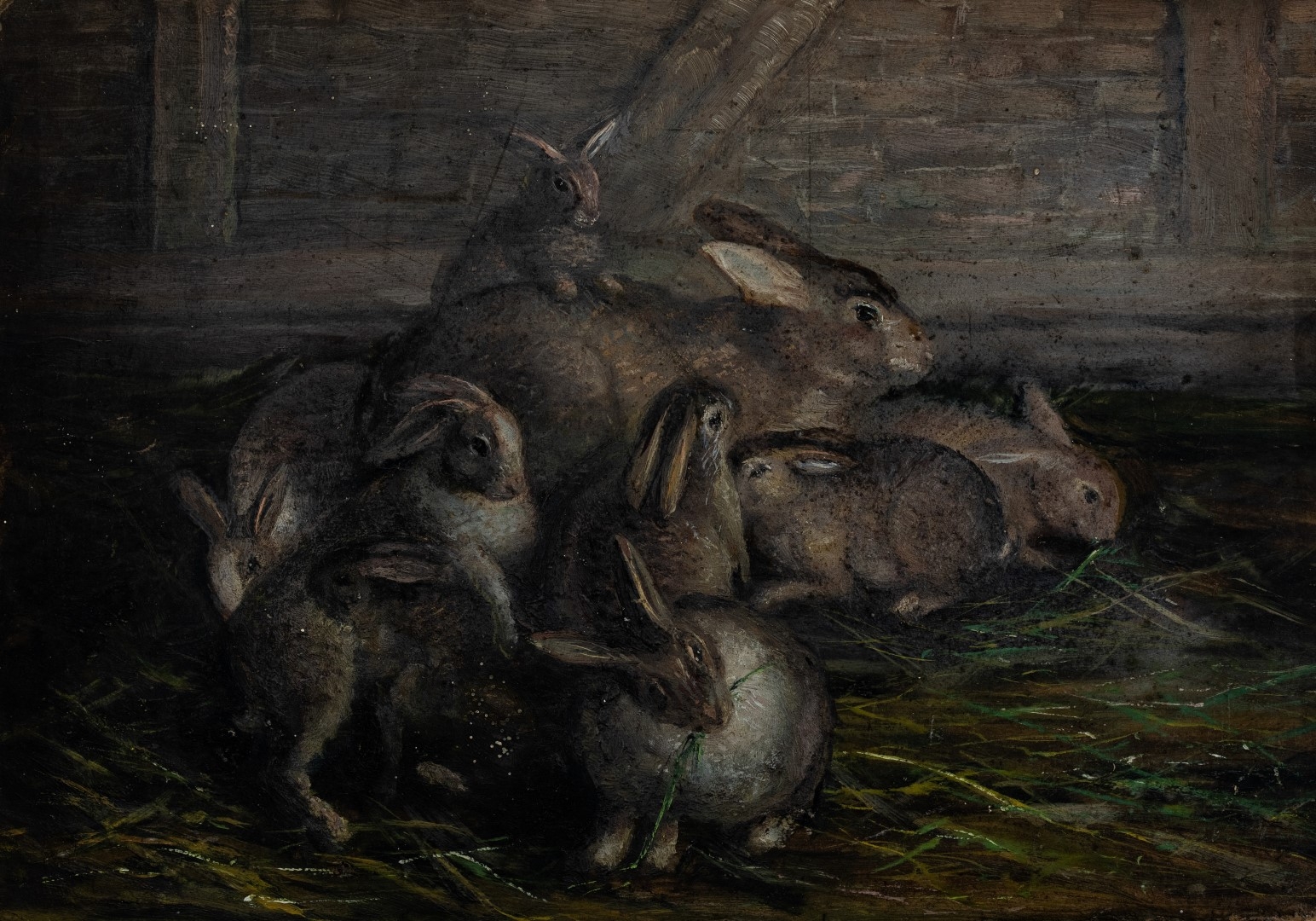 Lapine et ses petits, non signé, sans date, tempera sur carton, 27x37,5 cm, collection particulière.