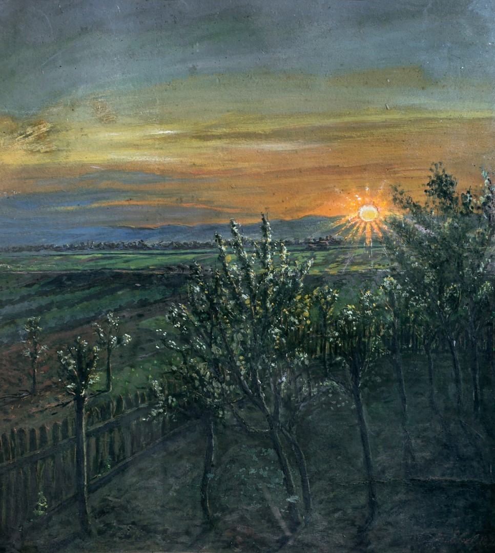  Coucher de soleil sur le jardin, 1899, tempera sur carton, collection particulière.