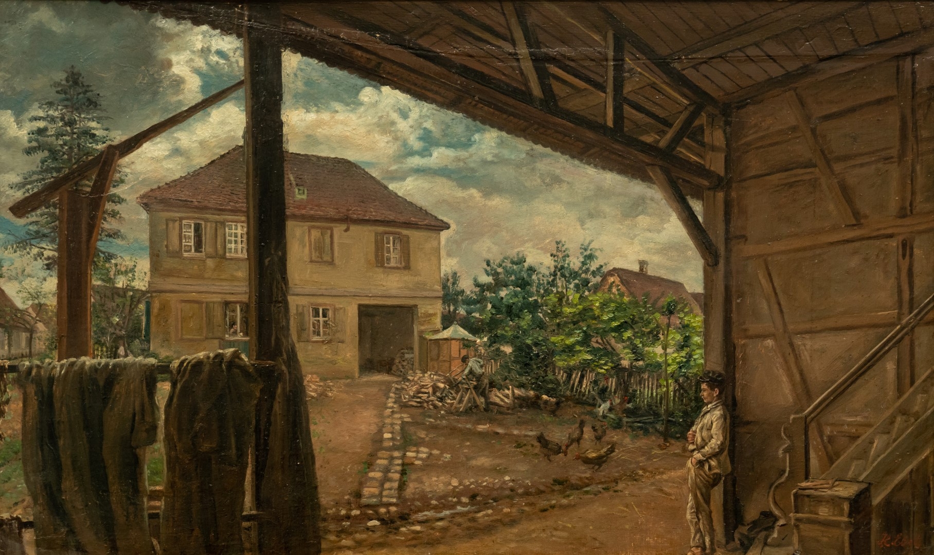 La maison du maitre avec son puit, tempera sur carton,  38x62 cm, collection particulière.