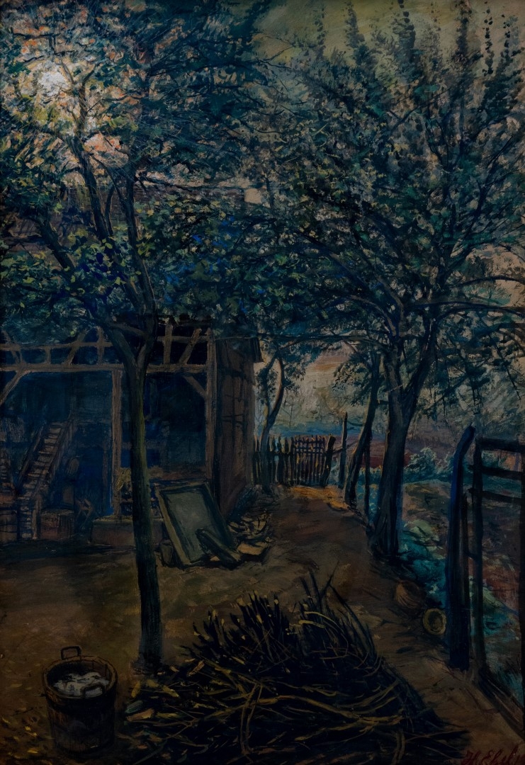 Remise dans le jardin,1919, tempera sur carton,71x50 cm, collection particulière.