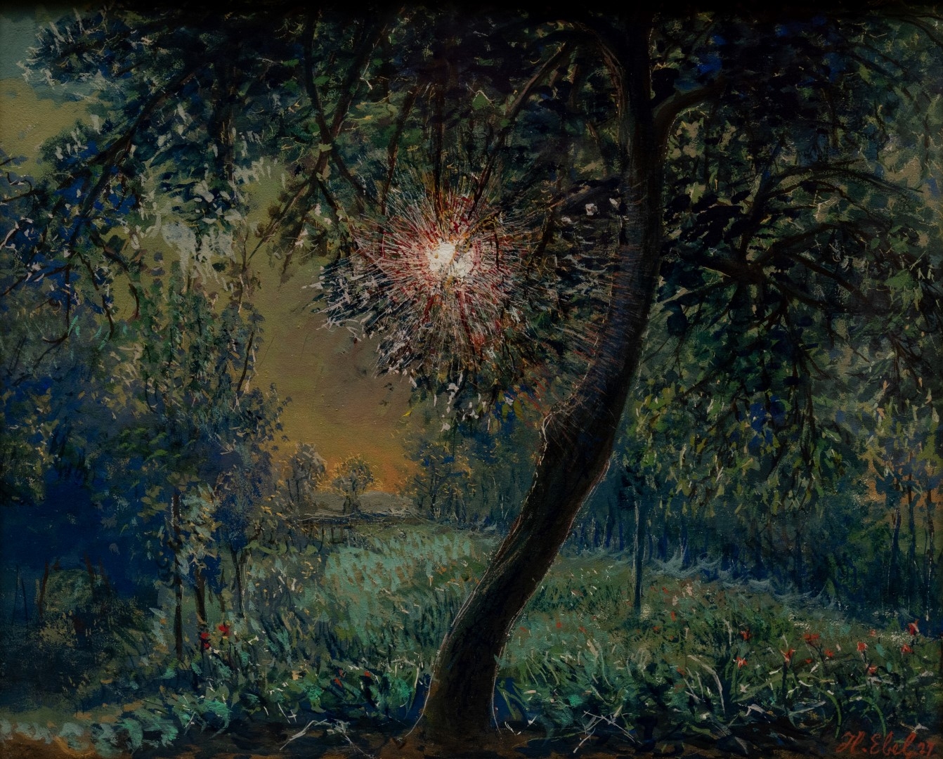 Soleil derrière des branches, 1904, huile, 32x25 cm , collection particulière.