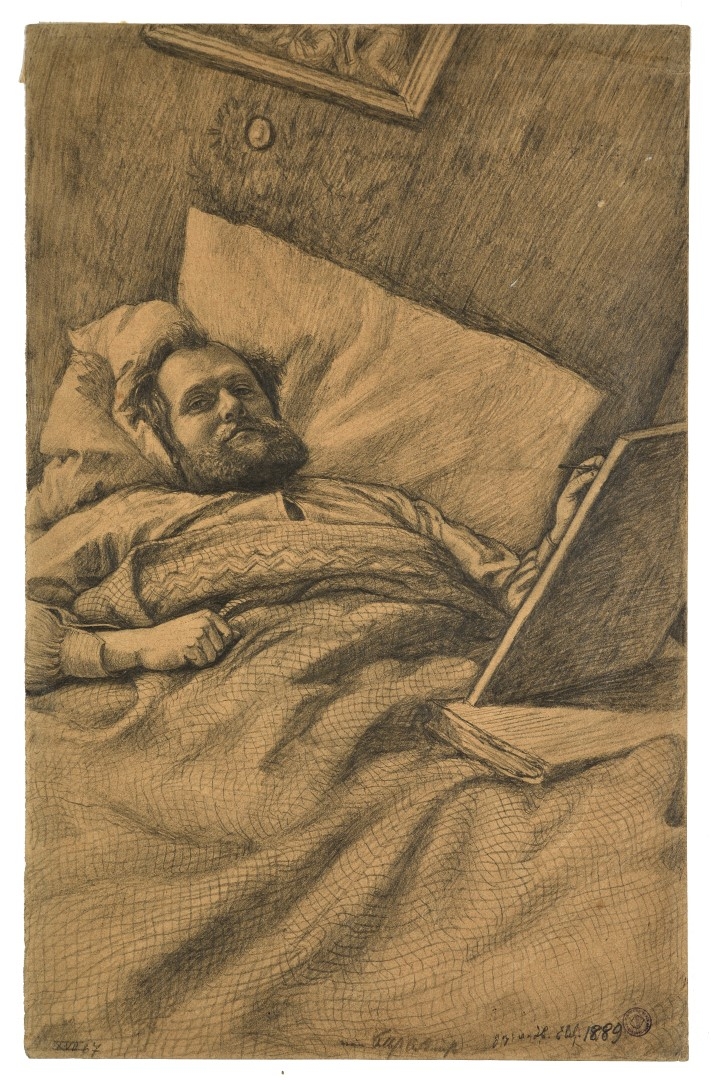 Autoportrait, couché au lit, 1889, crayon sur papier Velin, Musées de Strasbourg, Photo M. Bertola        