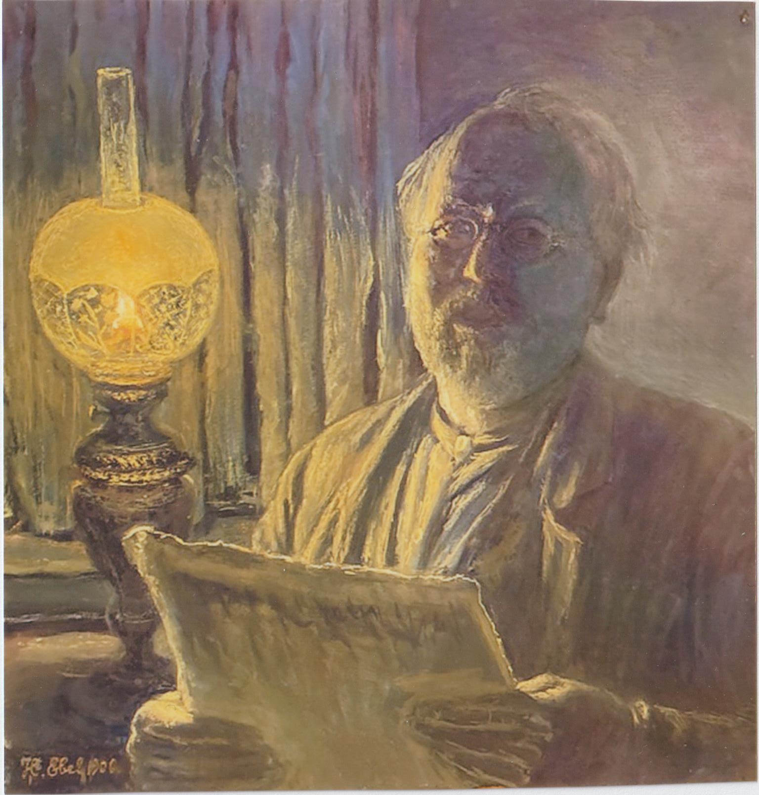 Autoportrait, le lecteur de journal, 1906, tempera sur carton, 37.5x36 cm, collection particulière.