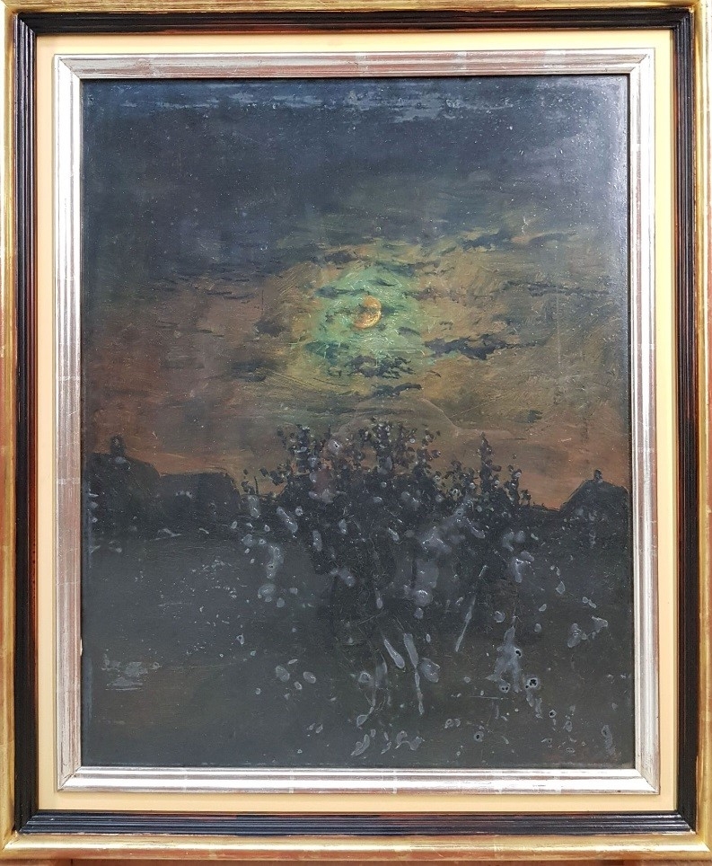 Paysage nocturne, huile, 49.5x40, photo hôtel des ventes des notaires.