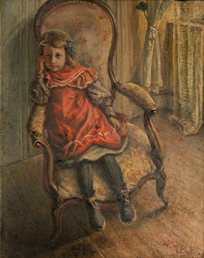 Petite nièce ( Rosalie Marie) dans un fauteuil,1909,tempera sur-carton, 35x28cm, collection particulière.